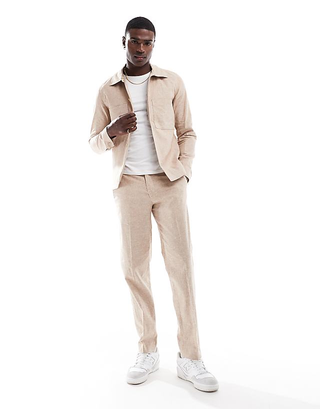 Asos Jack & Jones Premium Linen Mix Casual Suit Jacket In Beige