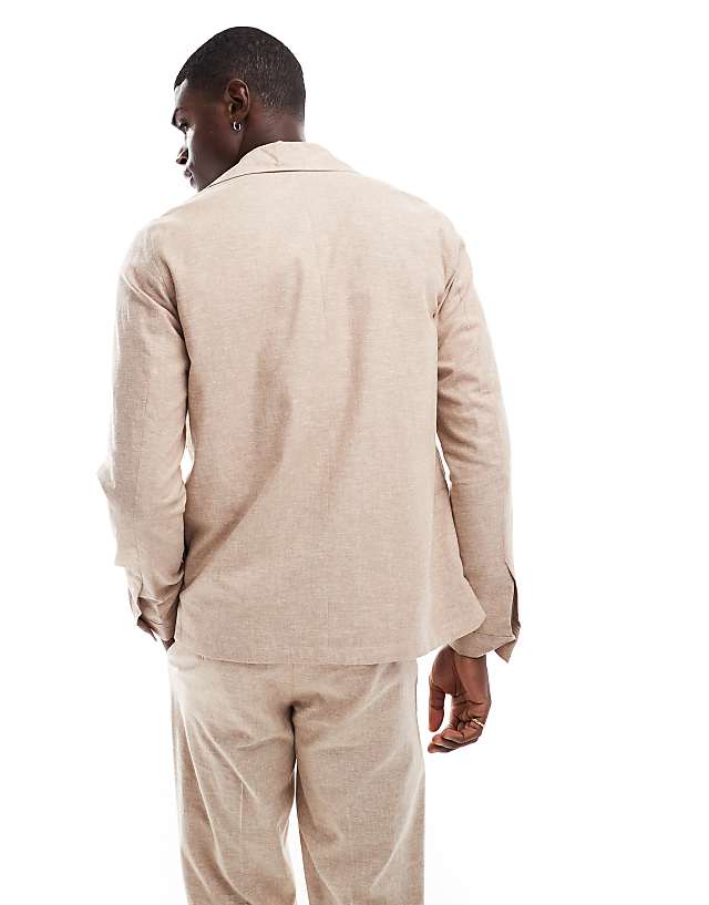 Asos Jack & Jones Premium Linen Mix Casual Suit Jacket In Beige