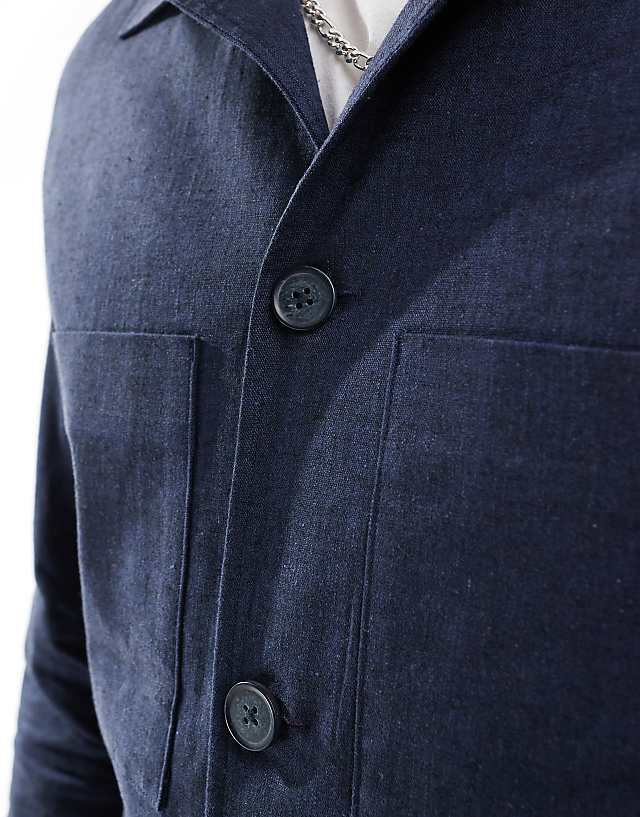 Asos Jack & Jones Premium Linen Mix Casual Suit Jacket In Navy