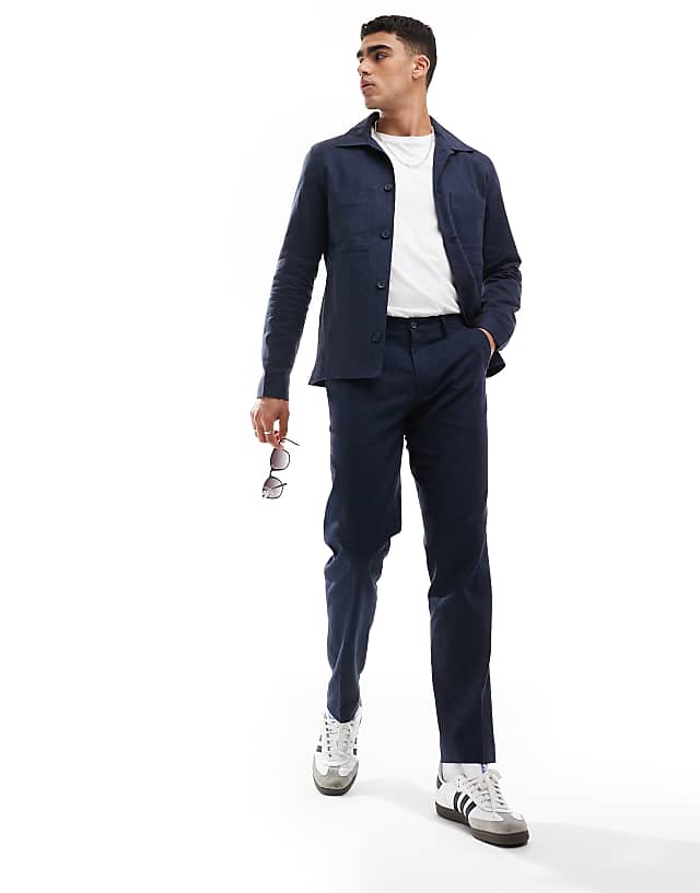 Asos Jack & Jones Premium Linen Mix Casual Suit Jacket In Navy