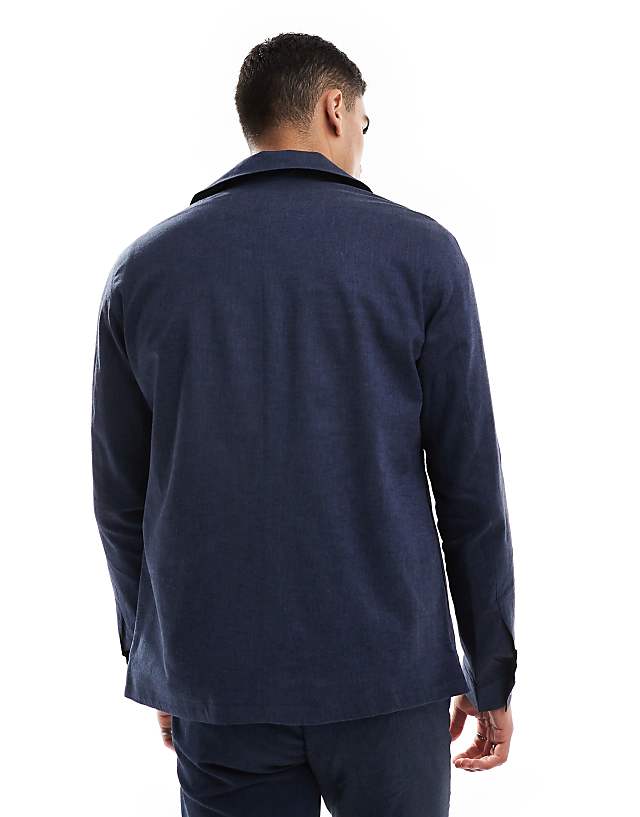 Asos Jack & Jones Premium Linen Mix Casual Suit Jacket In Navy