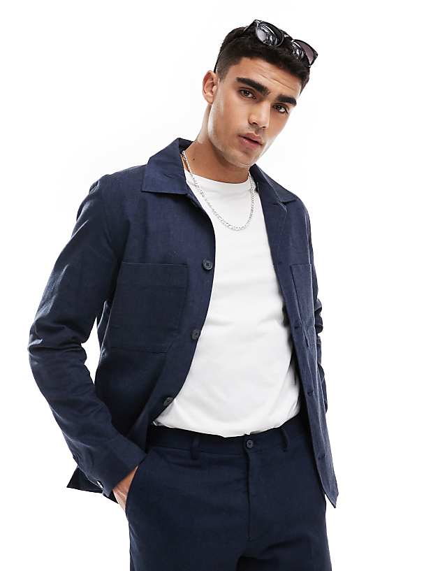 asos Jack & Jones Premium linen mix casual suit jacket in navy