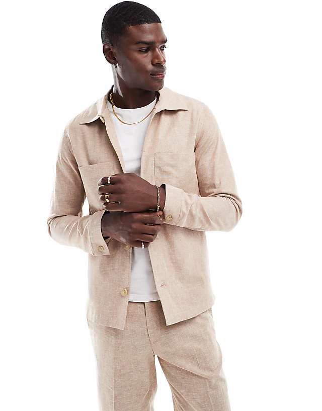 asos Jack & Jones Premium linen mix casual suit jacket in beige