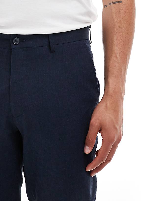 Asos Jack & Jones Premium Linen Mix Casual Suit Trouser In Navy