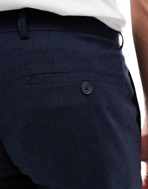 Asos Jack & Jones Premium Linen Mix Casual Suit Trouser In Navy