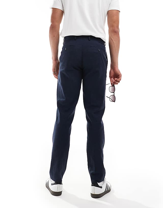 Asos Jack & Jones Premium Linen Mix Casual Suit Trouser In Navy