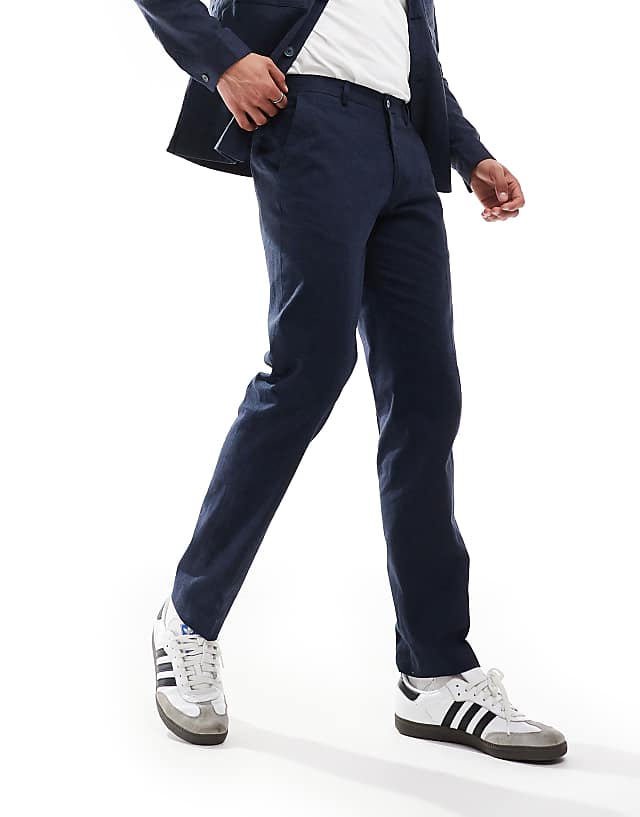 asos Jack & Jones Premium linen mix casual suit trouser in navy