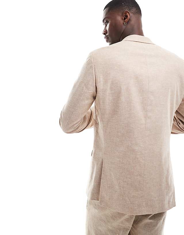 Asos Jack & Jones Premium Linen Mix Slim Fit Blazer In Beige