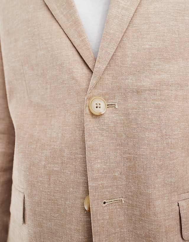 Asos Jack & Jones Premium Linen Mix Slim Fit Blazer In Beige