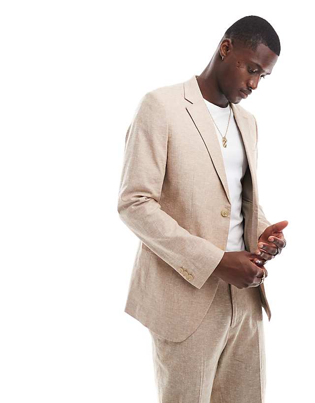asos Jack & Jones Premium linen mix slim fit blazer in beige