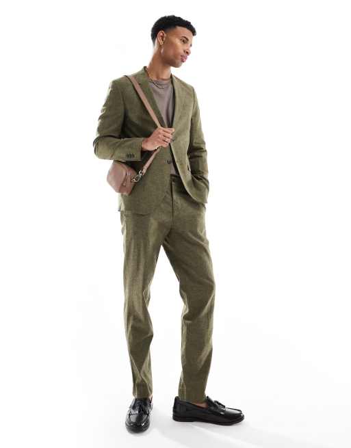 Asos Jack & Jones Premium Linen Mix Suit In Olive Green