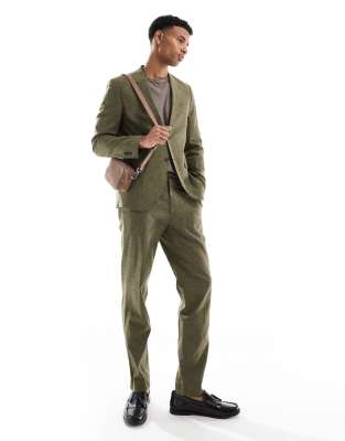 Asos Jack & Jones Premium Linen Mix Suit In Olive Green