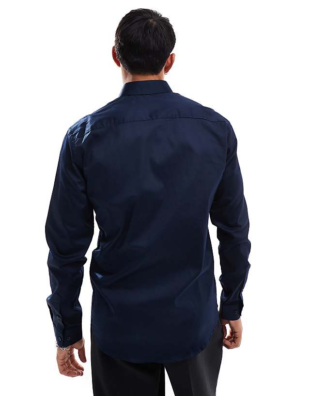 Asos Jack & Jones Premium Slim Fit Stretch Smart Shirt In Navy