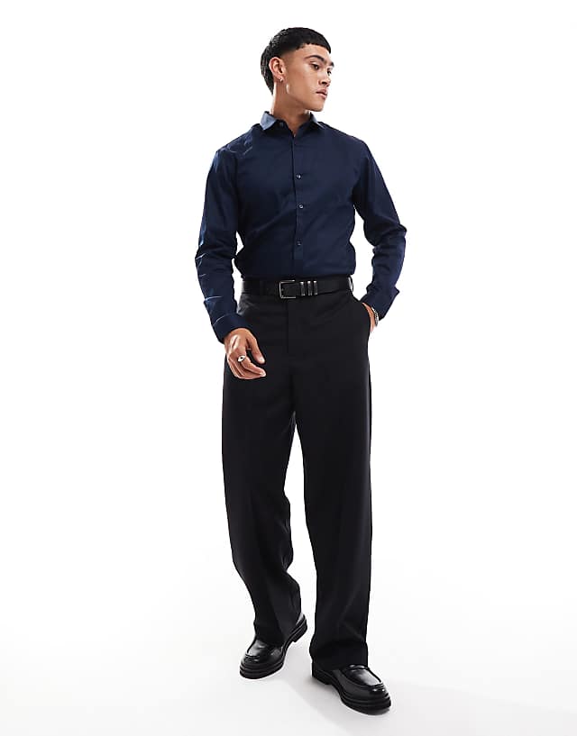 Asos Jack & Jones Premium Slim Fit Stretch Smart Shirt In Navy
