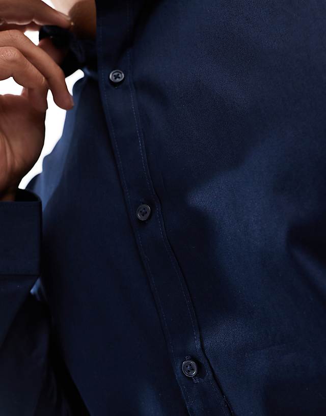 Asos Jack & Jones Premium Slim Fit Stretch Smart Shirt In Navy
