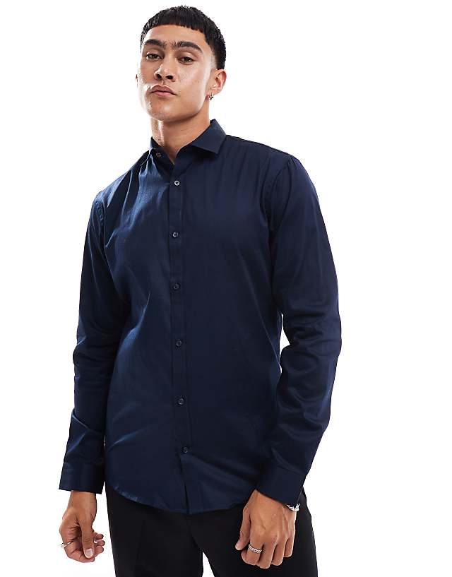 asos Jack & Jones Premium slim fit stretch smart shirt in navy