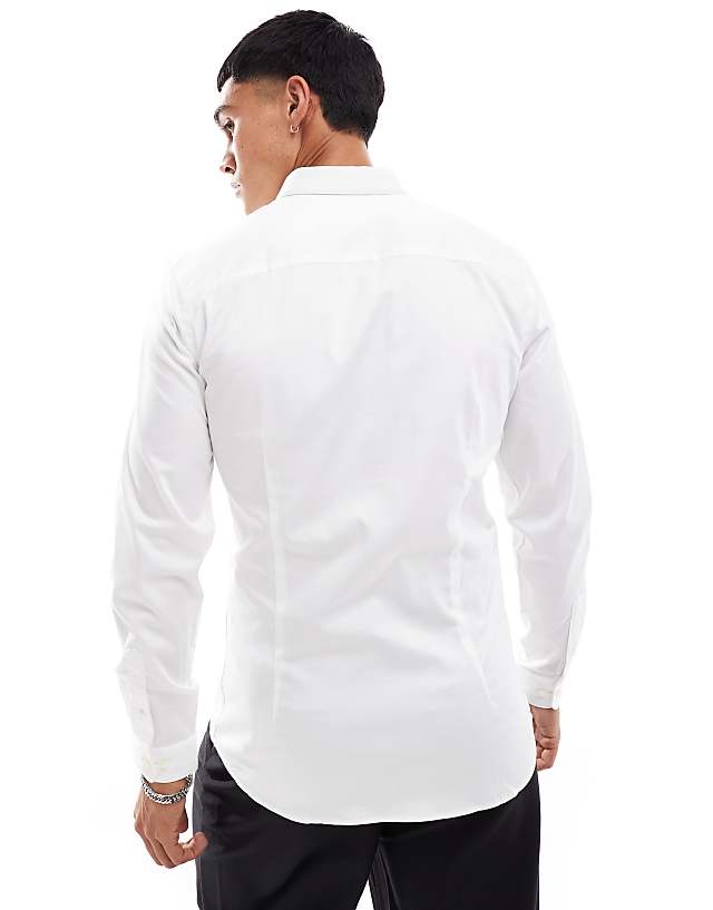 Asos Jack & Jones Premium Super Slim Fit Stretch Smart Shirt In White