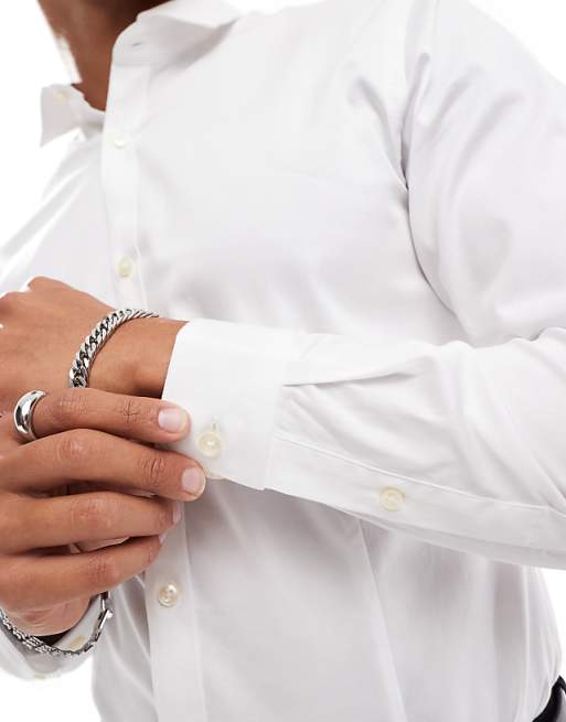 Asos Jack & Jones Premium Super Slim Fit Stretch Smart Shirt In White
