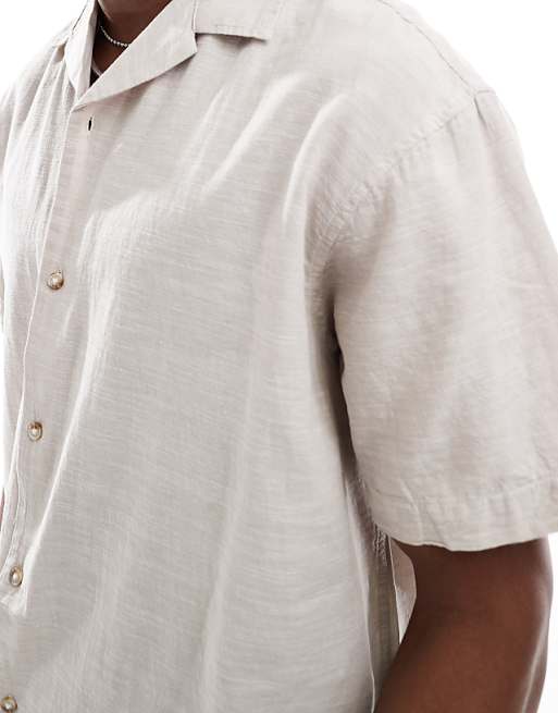 Asos Jack & Jones Revere Collar Linen Blend Shirt In Beige