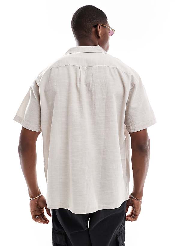 Asos Jack & Jones Revere Collar Linen Blend Shirt In Beige