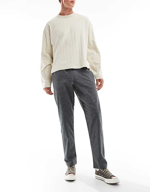 asos Jack & Jones tapered fit smart trouser with drawstring waist in grey marl