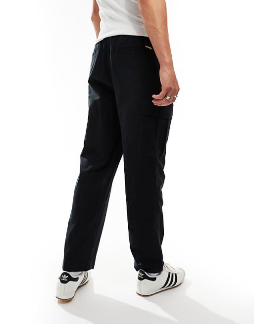 Asos Jack & Jones Tapered Linen Trouser With Cargo Pockets In Black