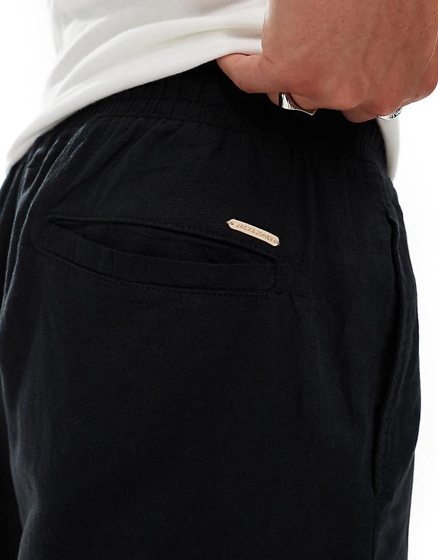 Asos Jack & Jones Tapered Linen Trouser With Cargo Pockets In Black