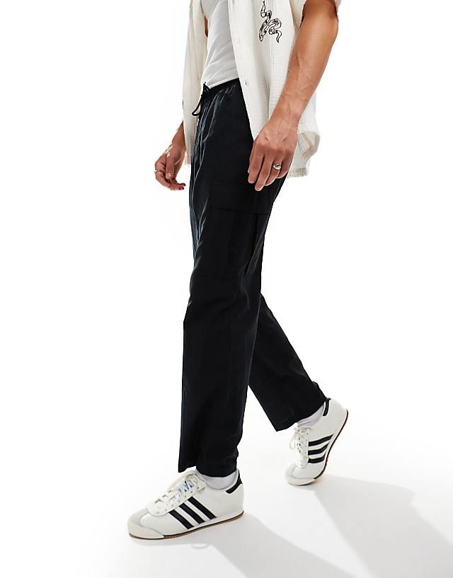 asos Jack & Jones tapered linen trouser with cargo pockets in black