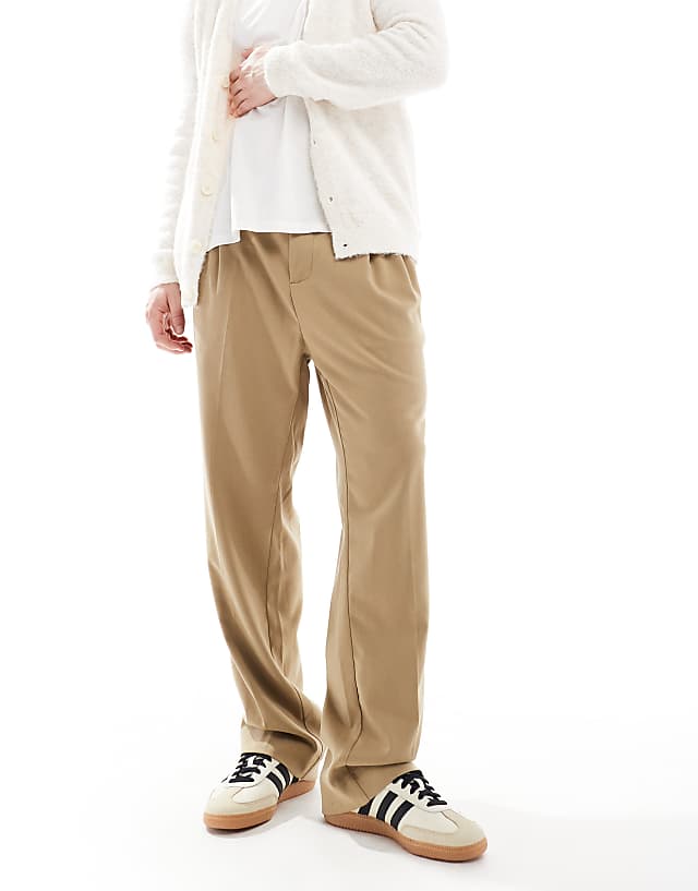 Asos Jack & Jones Wide Fit Pleat Front Smart Trouser In Beige