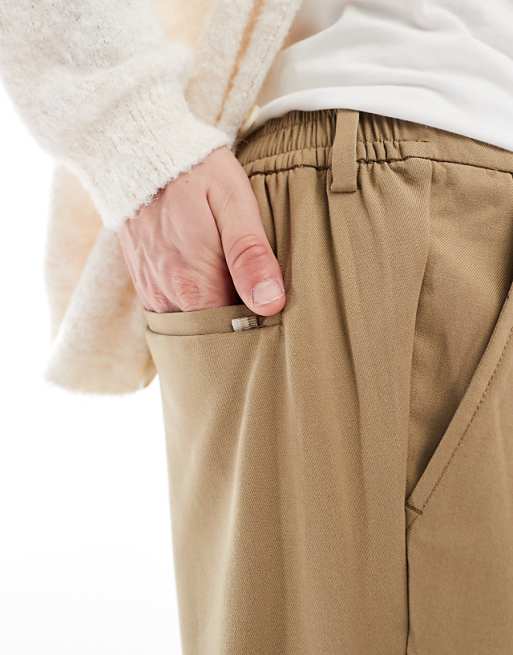 Asos Jack & Jones Wide Fit Pleat Front Smart Trouser In Beige