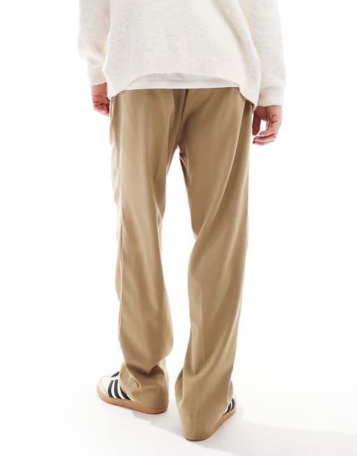 Asos Jack & Jones Wide Fit Pleat Front Smart Trouser In Beige