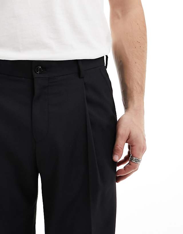 Asos Jack & Jones Wide Leg Pleat Front Smart Trouser In Black