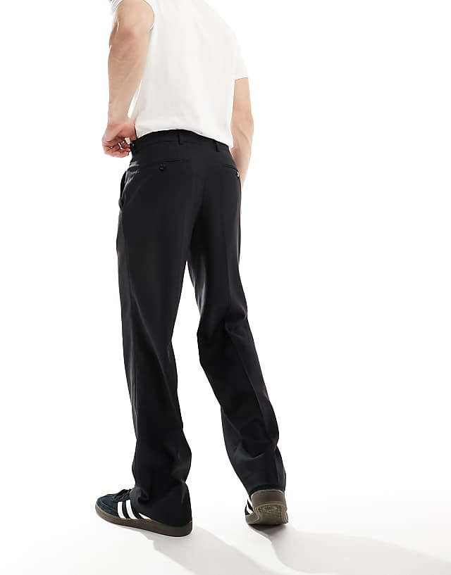 Asos Jack & Jones Wide Leg Pleat Front Smart Trouser In Black