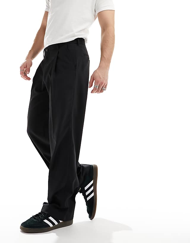 Asos Jack & Jones Wide Leg Pleat Front Smart Trouser In Black