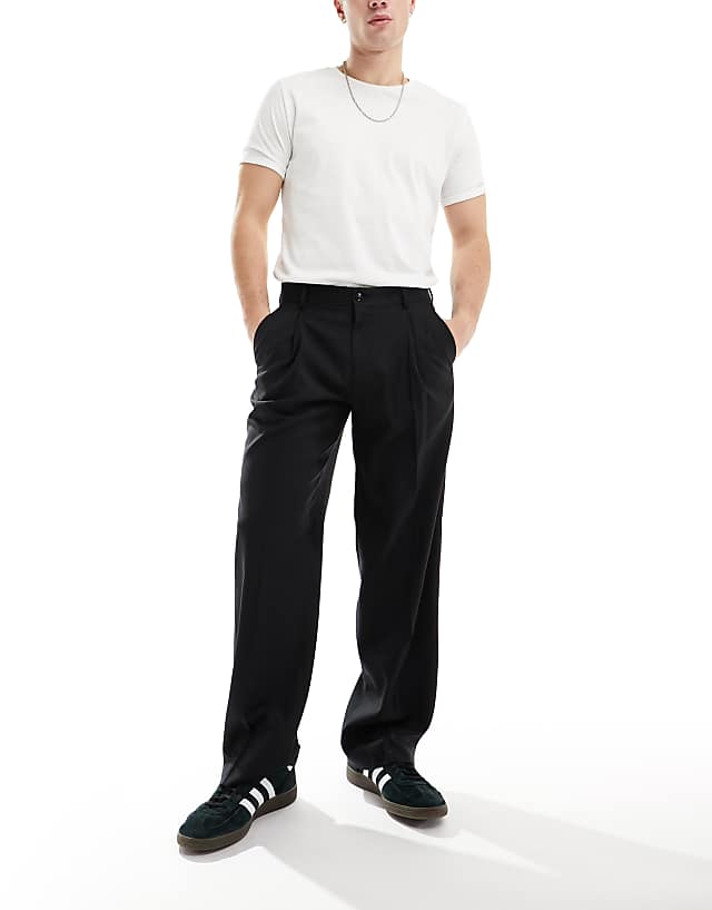 asos Jack & Jones wide leg pleat front smart trouser in black