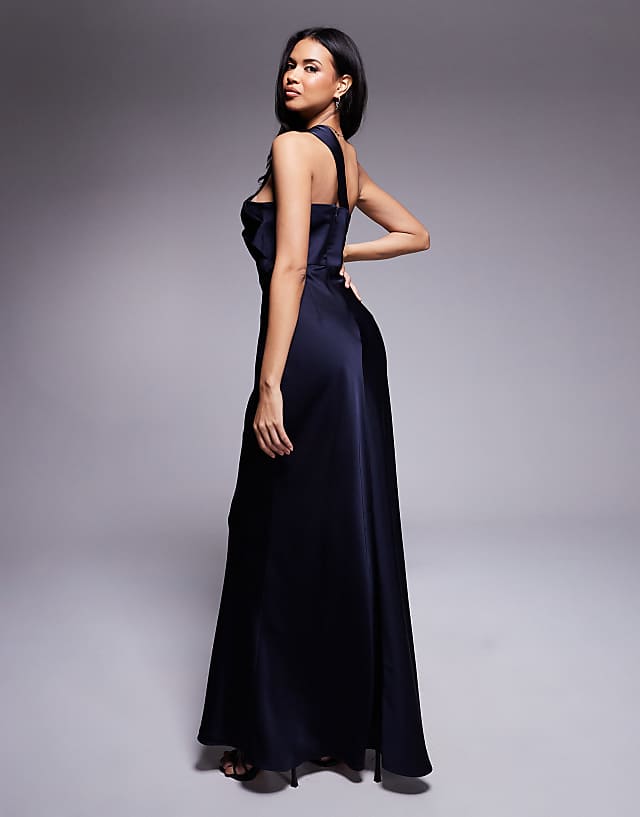 Asos Jarlo Asymmetric Knot Front Maxi Dress In Navy