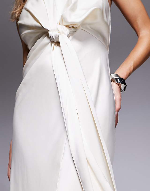 Asos Jarlo Halter Neck Drape Satin Maxi Gown In Ivory