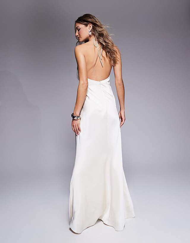 Asos Jarlo Halter Neck Drape Satin Maxi Gown In Ivory