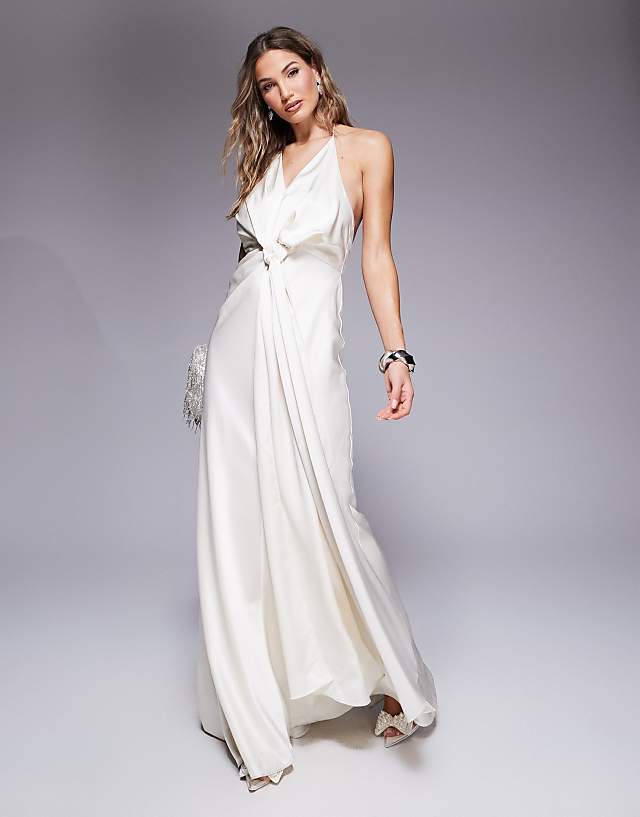 asos Jarlo halter neck drape satin maxi gown in ivory