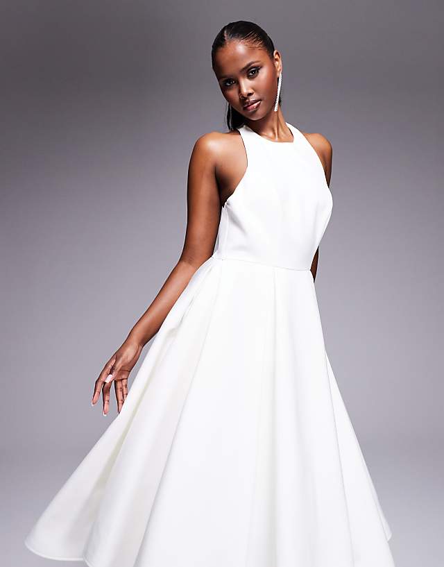 Asos Jarlo High Neck Structured A-line Midi Dress In Ivory
