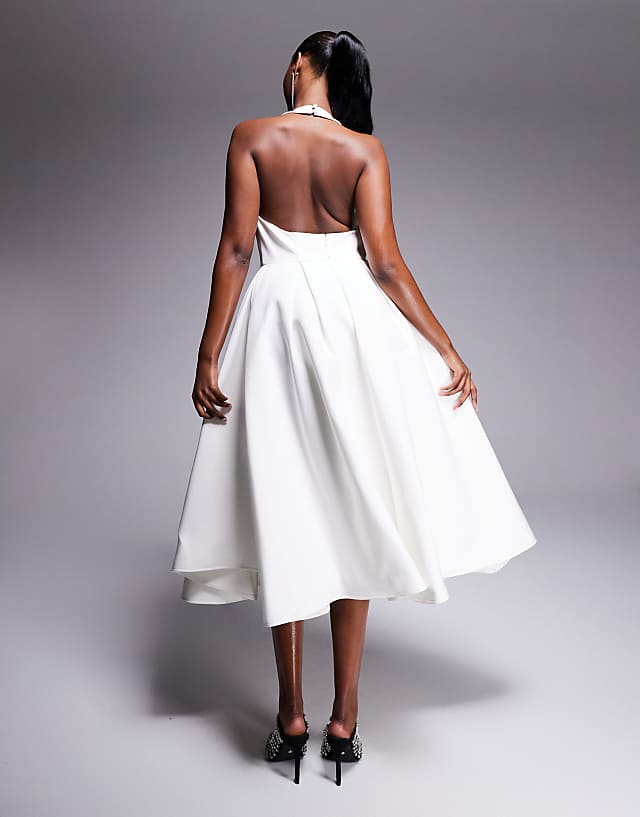 Asos Jarlo High Neck Structured A-line Midi Dress In Ivory