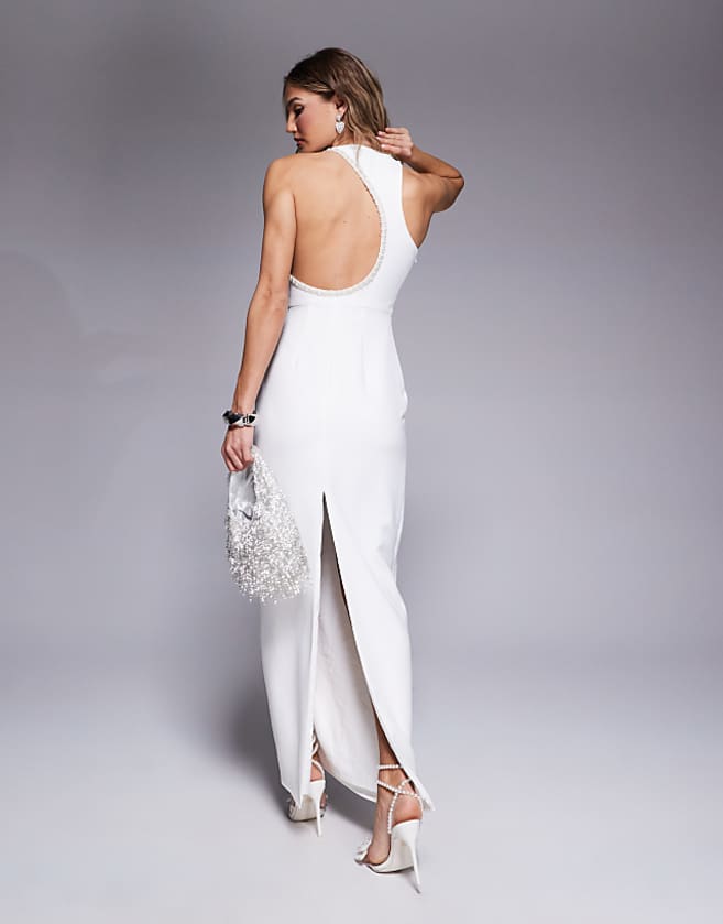 Asos Jarlo Maxi Dress With Asymmetric Cut-out Back In Ivory