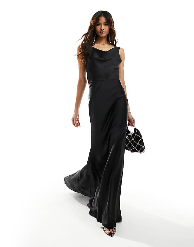 Asos Jarlo V Back Satin Maxi Dress With Fishtail In Black