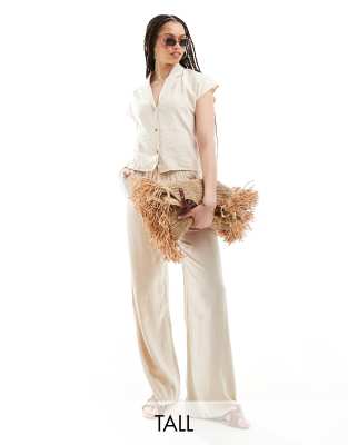 Asos JDY Tall Loose Fit Linen Mix Shirt And Trouser Co-ord In Beige