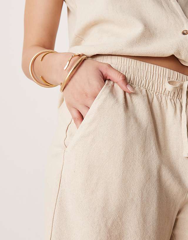 Asos JDY Tie Waist Linen Mix Shorts Co-ord In Beige