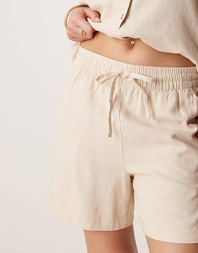 Asos JDY Tie Waist Linen Mix Shorts Co-ord In Beige