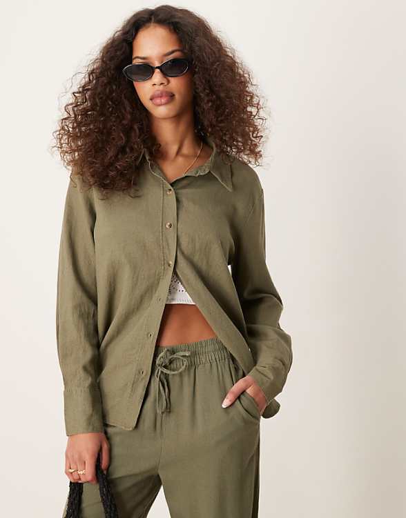 Asos JDY Wide Leg Linen Blend Trouser Co-ord In Khaki