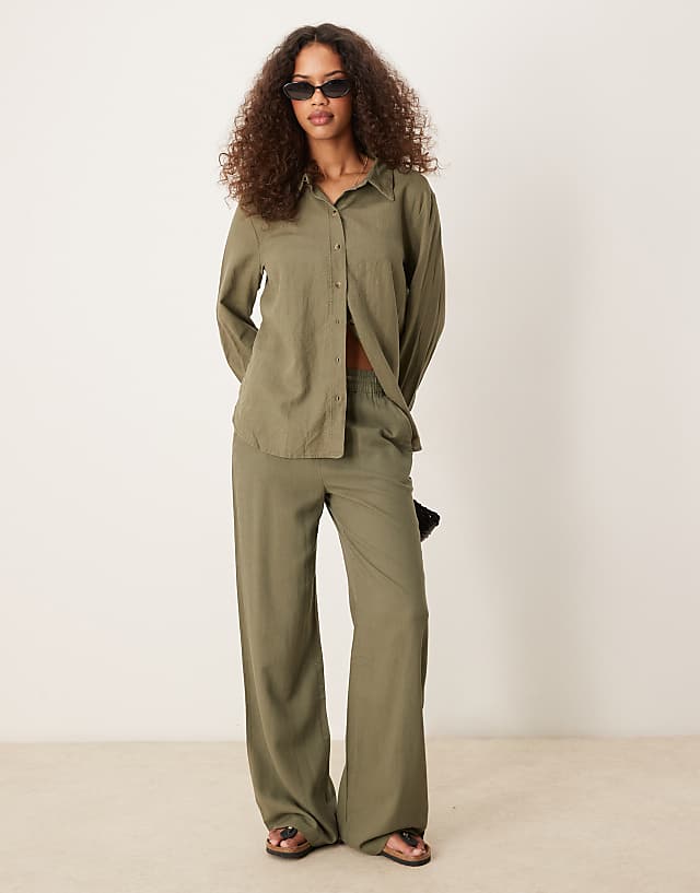 asos JDY wide leg linen blend trouser co-ord in khaki