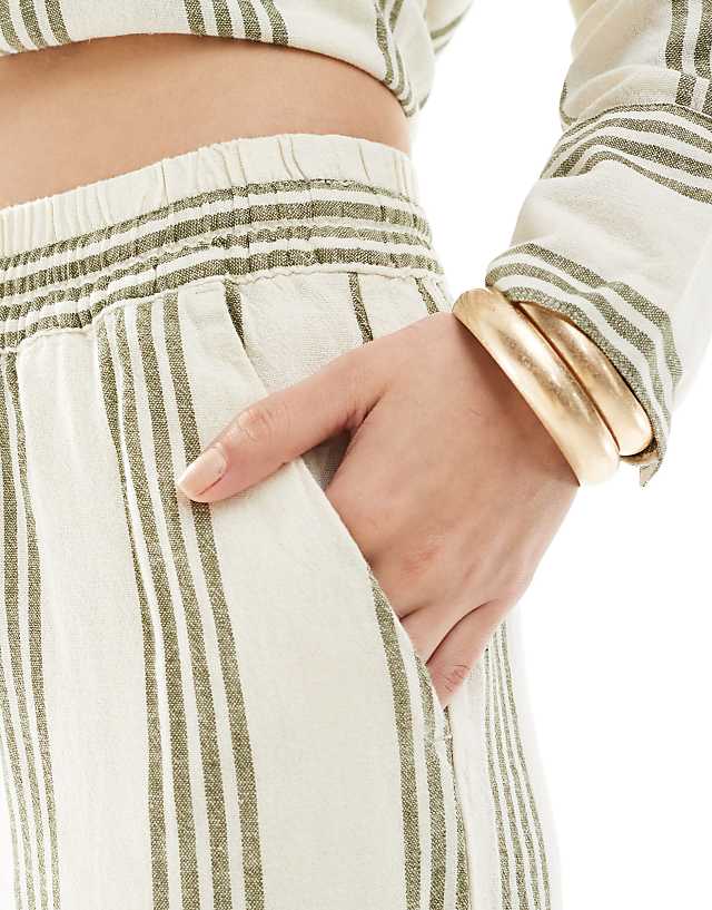 Asos JDY Wide Leg Linen Mix Trouser Co-ord In Sage And White Stripe