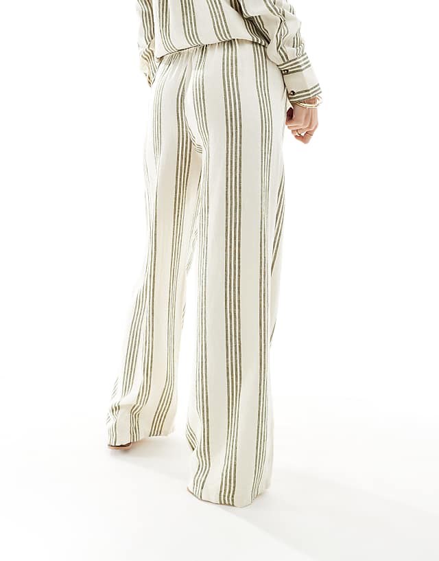 Asos JDY Wide Leg Linen Mix Trouser Co-ord In Sage And White Stripe
